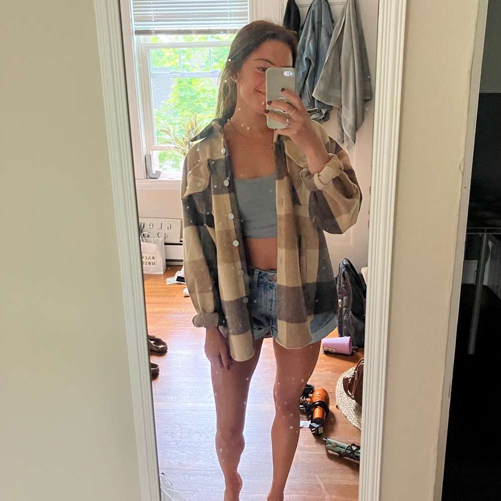 Never worn brown and tan plaid Shacket